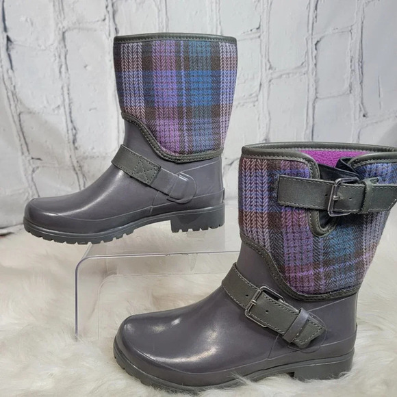 Sperry Rain Boots  Womens 6 Plaid Fabric Rubber Waterproof‎ Outdoor Preppy Cute - Picture 2 of 12